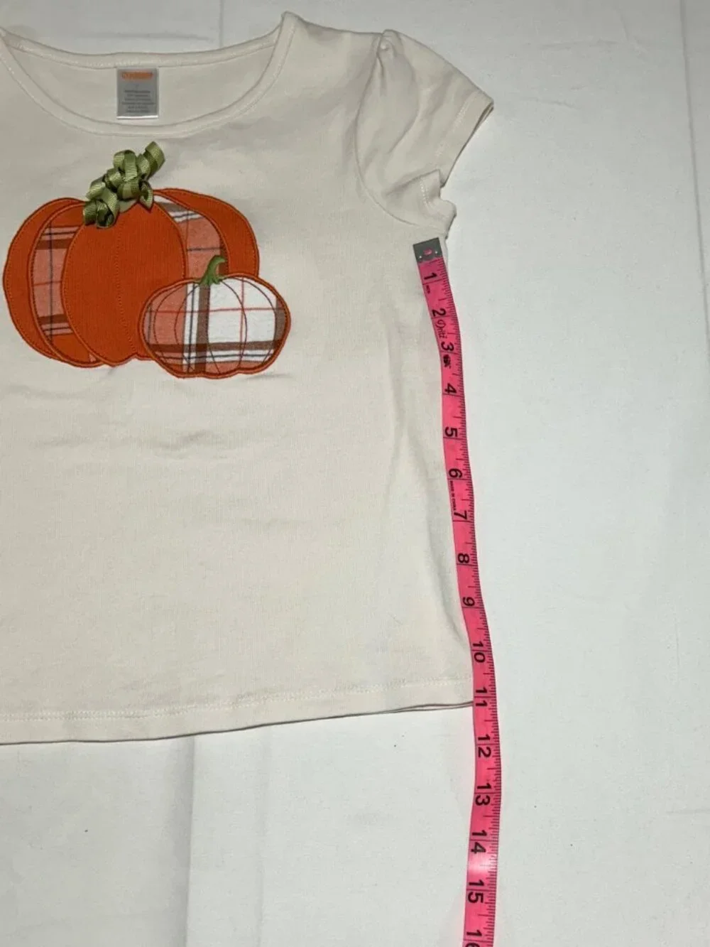 Gymboree Girls Size 7 Ivory Plaid Pumpkin Short Sleeve Top T-shirt Fall